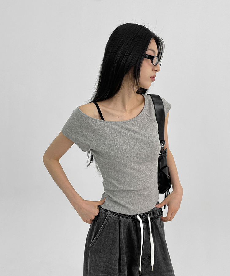ミニブラグランワンショルダー半袖Tシャツ MELANGE GRAY