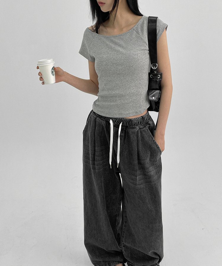 ミニブラグランワンショルダー半袖Tシャツ MELANGE GRAY