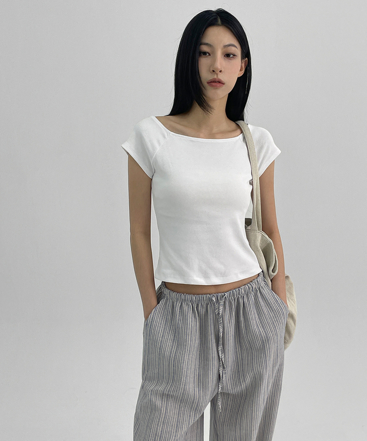 ミニブラグランワンショルダー半袖Tシャツ WHITE