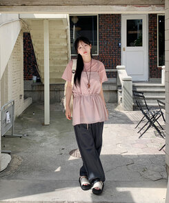 【ジョガー調節可】ピンタックバンディングパンツ CHARCOAL