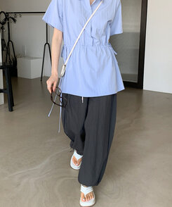 【ジョガー調節可】ピンタックバンディングパンツ CHARCOAL