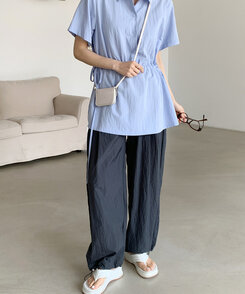 【ジョガー調節可】ピンタックバンディングパンツ CHARCOAL