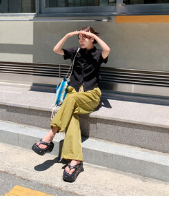 【ジョガー調節可】ピンタックバンディングパンツ OLIVE