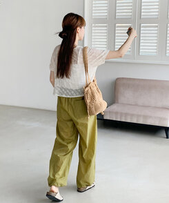 【ジョガー調節可】ピンタックバンディングパンツ OLIVE