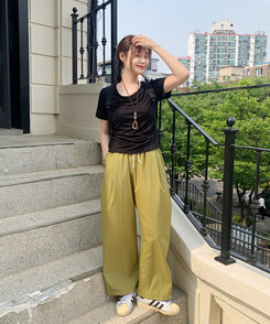 【ジョガー調節可】ピンタックバンディングパンツ OLIVE