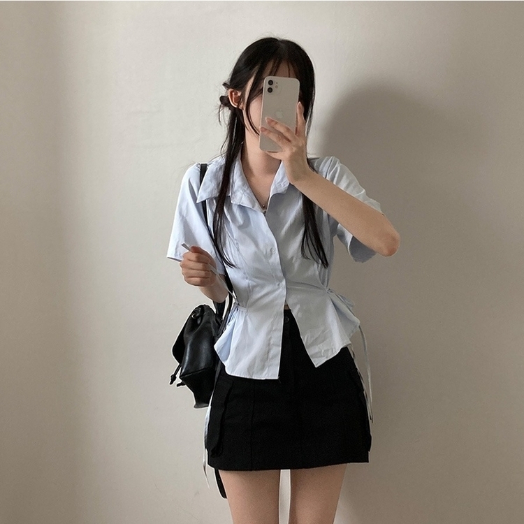 썸원 카라 옆리본 스트링 반팔 셔츠 남방 소라