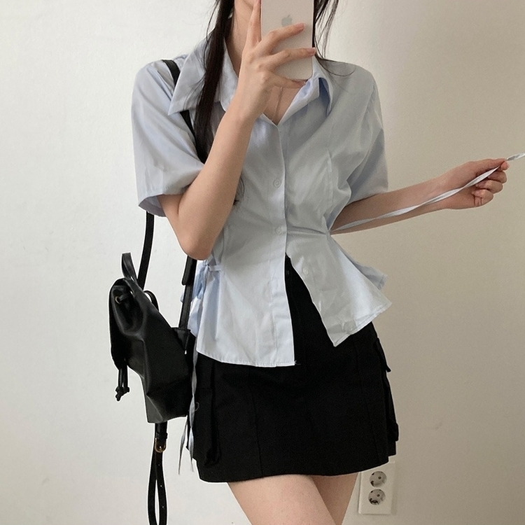 썸원 카라 옆리본 스트링 반팔 셔츠 남방 소라