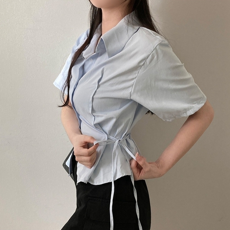 썸원 카라 옆리본 스트링 반팔 셔츠 남방 소라