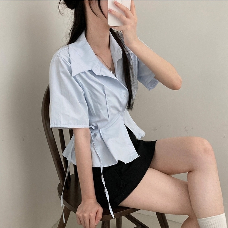 썸원 카라 옆리본 스트링 반팔 셔츠 남방 소라