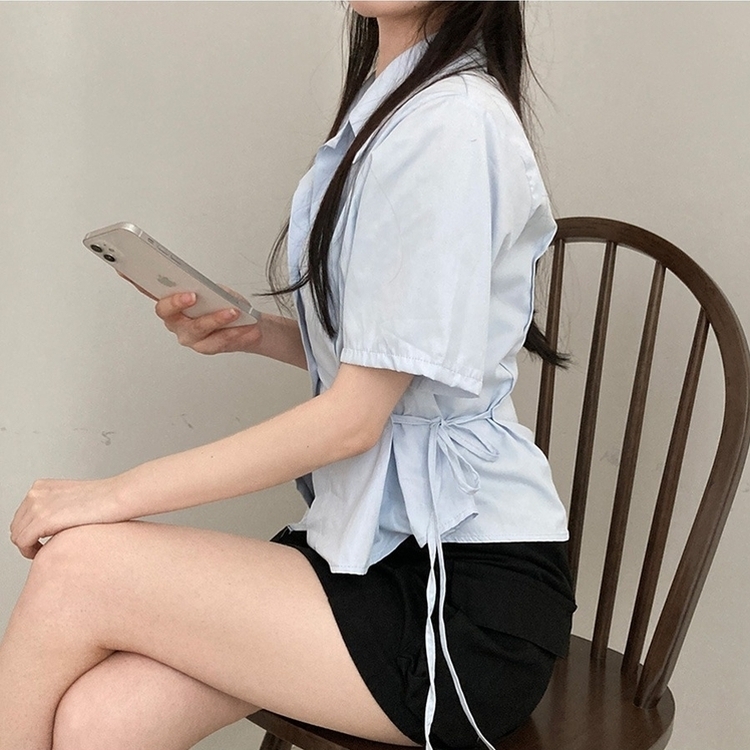 썸원 카라 옆리본 스트링 반팔 셔츠 남방 소라