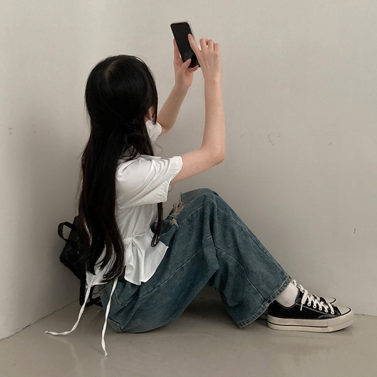 썸원 카라 옆리본 스트링 반팔 셔츠 남방 아이보리