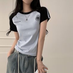 サッカーライン配色クロップ半袖Tシャツ5色