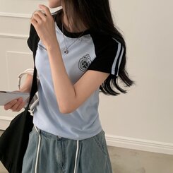 サッカーライン配色クロップ半袖Tシャツ5色