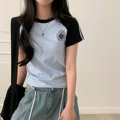 サッカーライン配色クロップ半袖Tシャツ5色