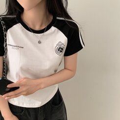 サッカーライン配色クロップ半袖Tシャツ5色