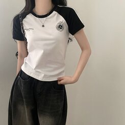 サッカーライン配色クロップ半袖Tシャツ5色