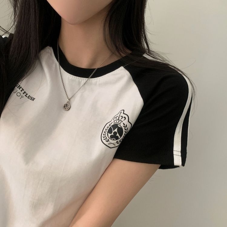 サッカーライン配色クロップ半袖Tシャツ5色