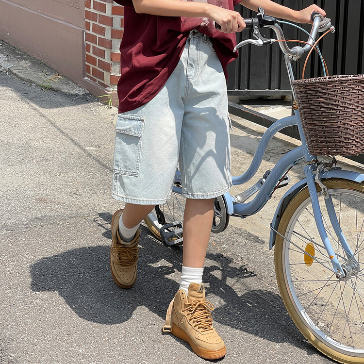 カーゴバミューダハーフデニムパンツ LIGHT BLUE