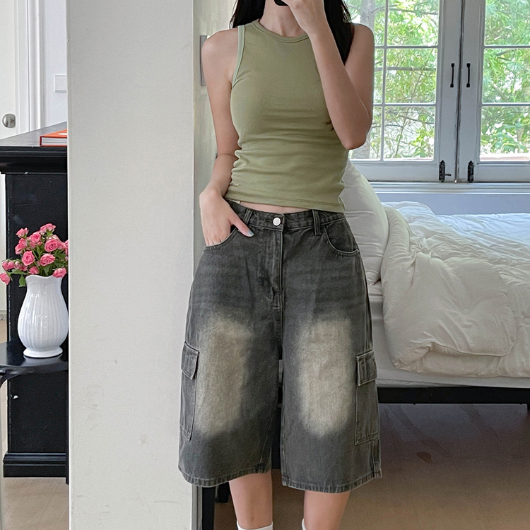 カーゴバミューダハーフデニムパンツ KHAKI GRAY
