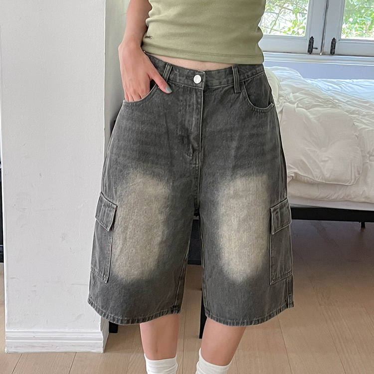 カーゴバミューダハーフデニムパンツ KHAKI GRAY