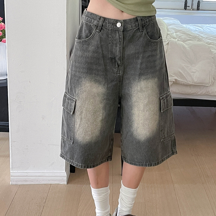 カーゴバミューダハーフデニムパンツ KHAKI GRAY