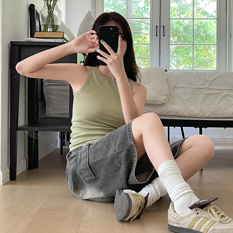 カーゴバミューダハーフデニムパンツ KHAKI GRAY