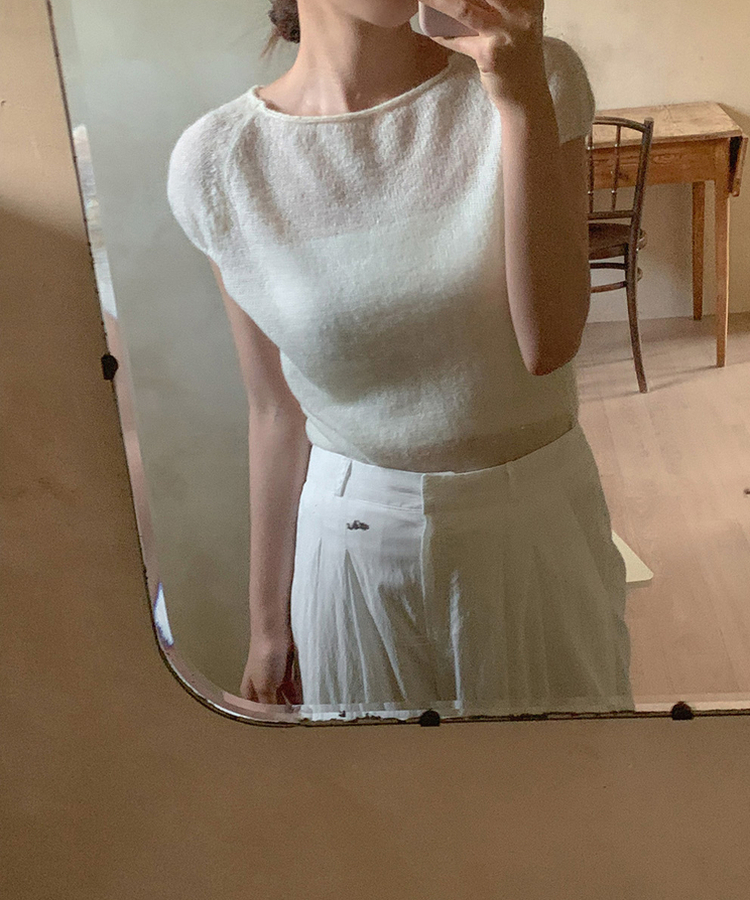 ナチュラルシースルーキャップ半袖ニット CREAM