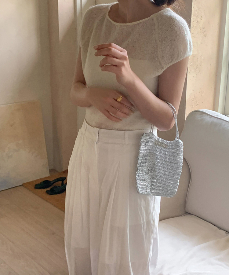 ナチュラルシースルーキャップ半袖ニット CREAM