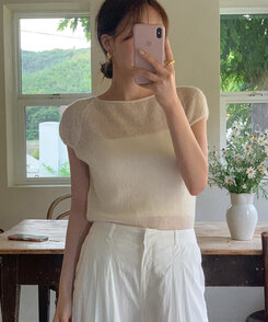 ニット ナチュラルシースルーキャップ半袖ニット CREAM