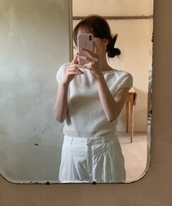 ニット ナチュラルシースルーキャップ半袖ニット CREAM