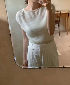 ニット ナチュラルシースルーキャップ半袖ニット CREAM