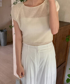 ニット ナチュラルシースルーキャップ半袖ニット CREAM