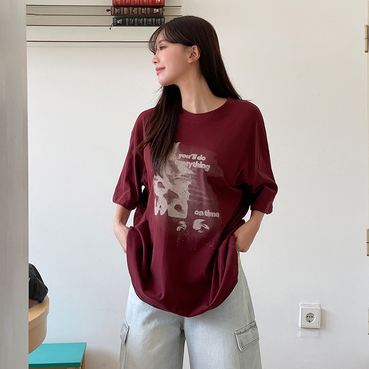 ビンテージプリンティング半袖Tシャツ WINE