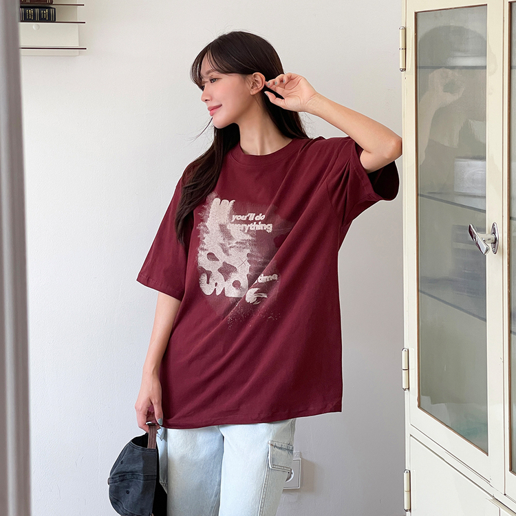 ビンテージプリンティング半袖Tシャツ WINE