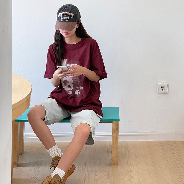 ビンテージプリンティング半袖Tシャツ WINE