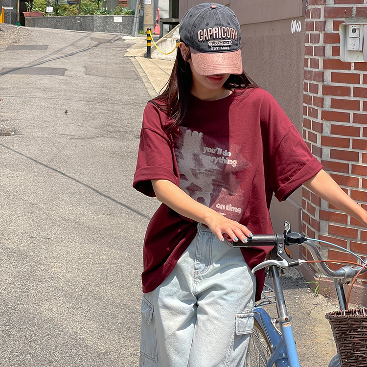 ビンテージプリンティング半袖Tシャツ WINE