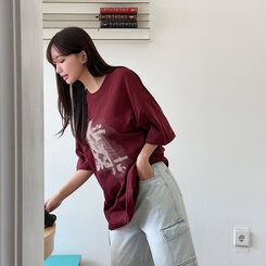 半袖Tシャツ ビンテージプリンティング半袖Tシャツ WINE