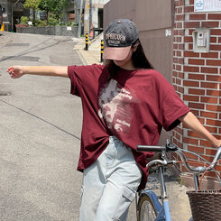 半袖Tシャツ ビンテージプリンティング半袖Tシャツ WINE