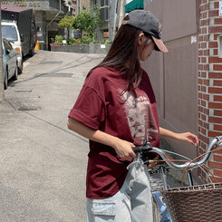 半袖Tシャツ ビンテージプリンティング半袖Tシャツ WINE