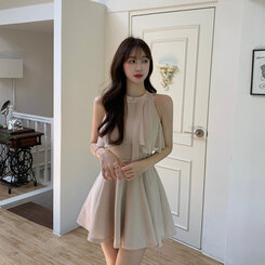 ホルターネックフリルミニワンピース｜ミニワンピース｜韓国