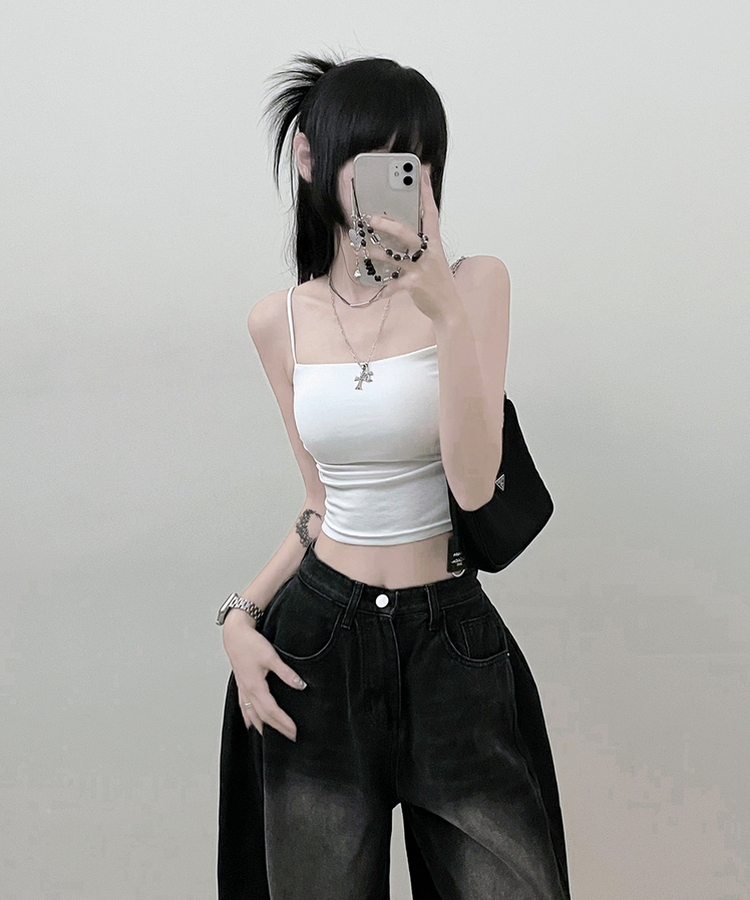 패드크롭스판옆셔링끈나시 화이트