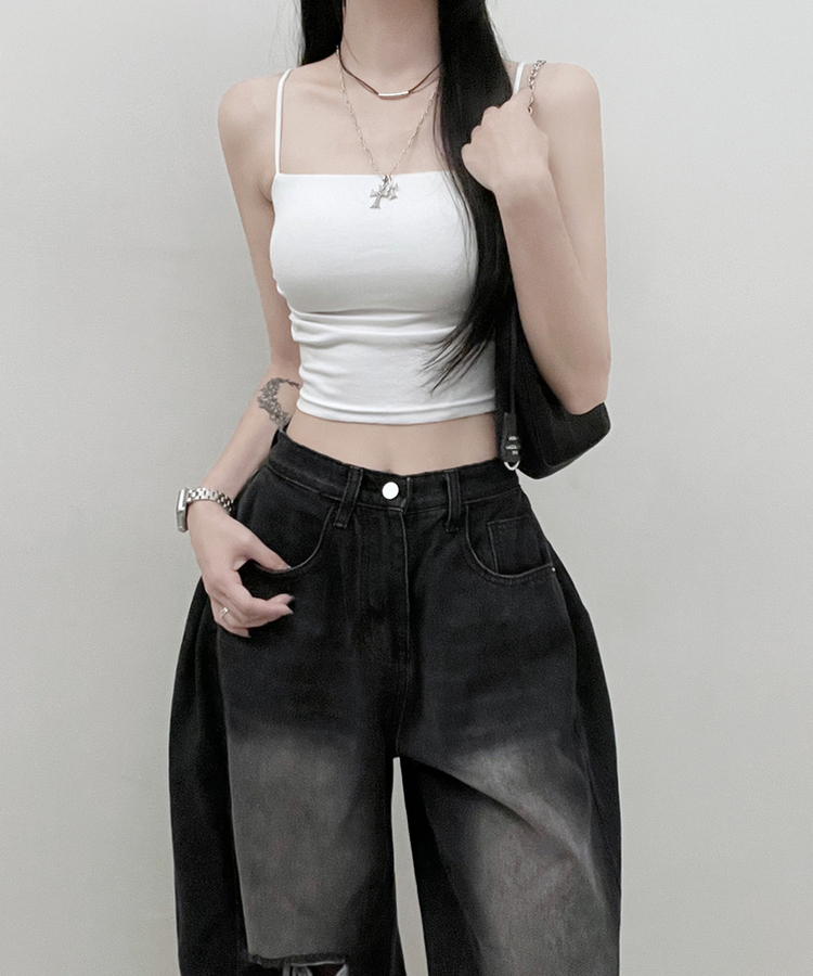 패드크롭스판옆셔링끈나시 화이트