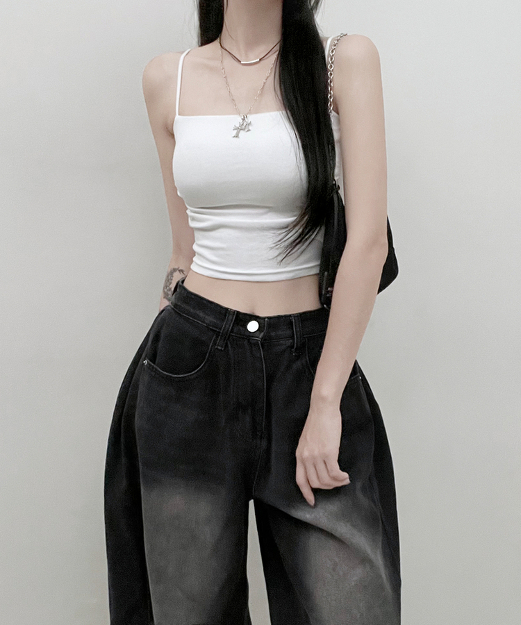 패드크롭스판옆셔링끈나시 화이트