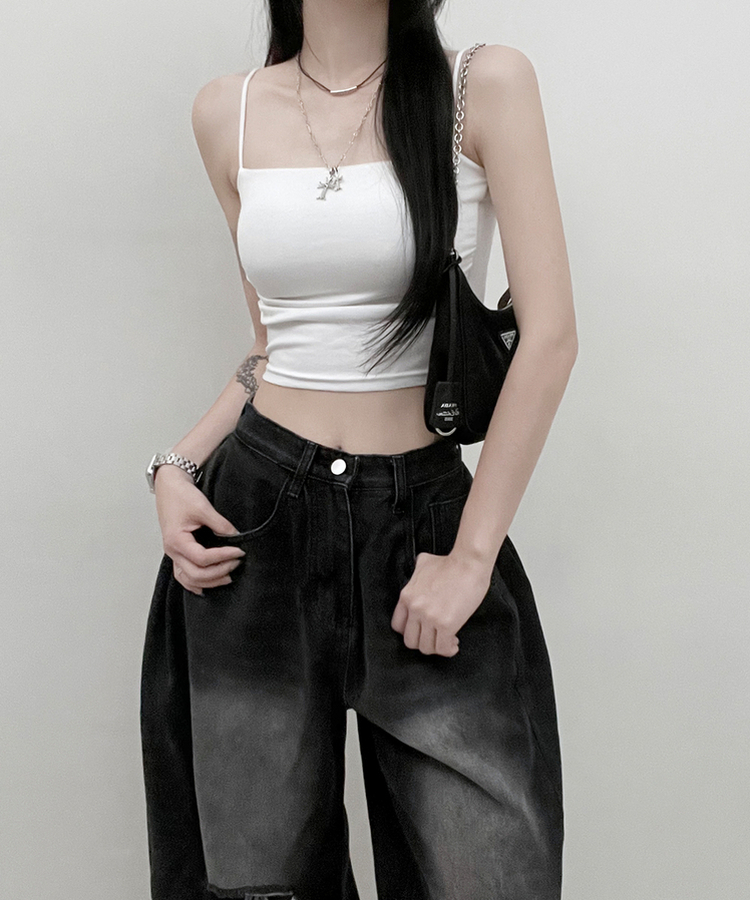 패드크롭스판옆셔링끈나시 화이트