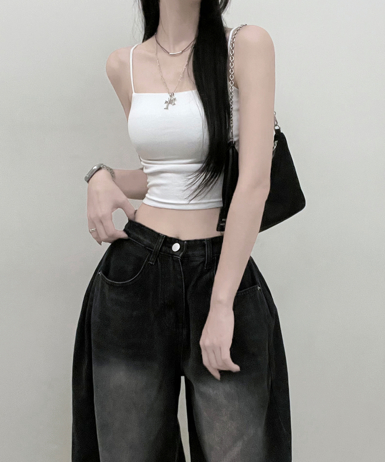 패드크롭스판옆셔링끈나시 화이트