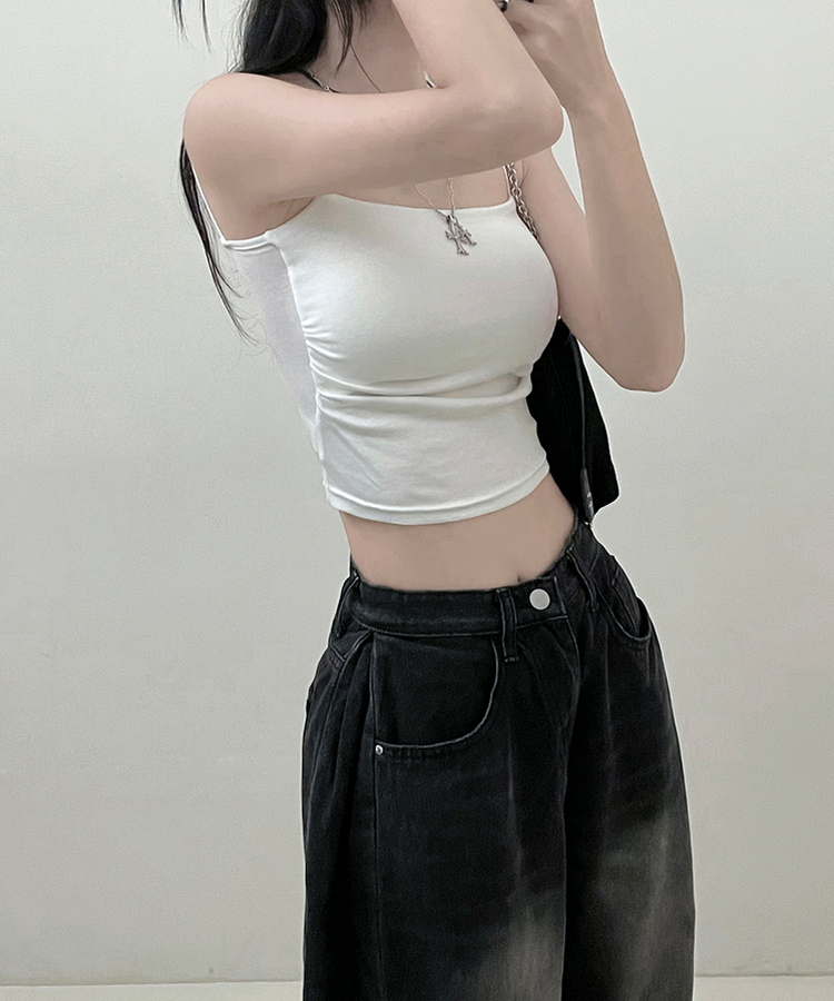 패드크롭스판옆셔링끈나시 화이트