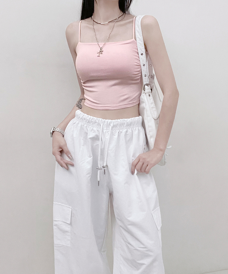 패드크롭스판옆셔링끈나시 핑크