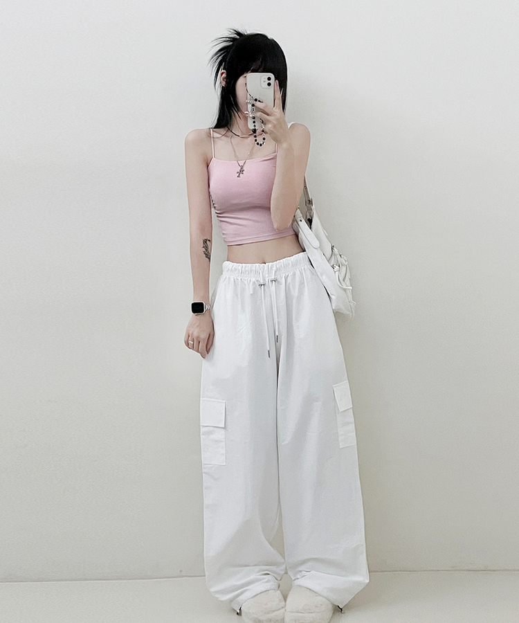 패드크롭스판옆셔링끈나시 핑크