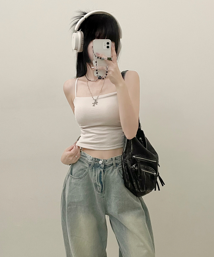 패드크롭스판옆셔링끈나시 베이지