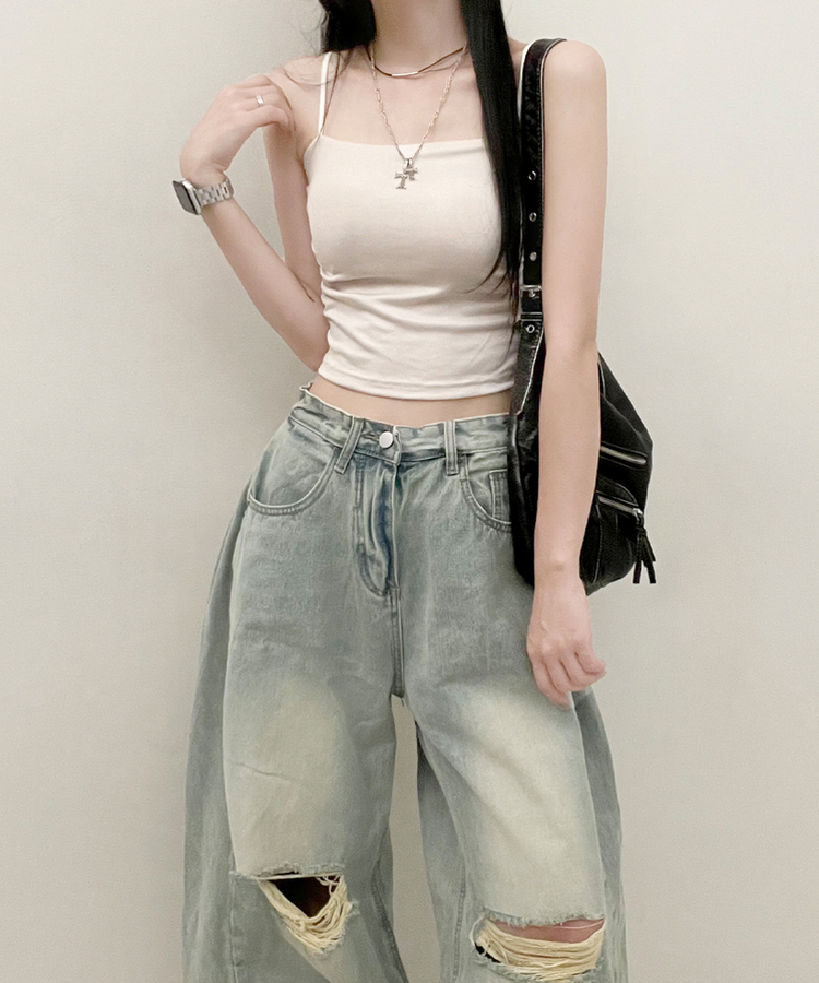 패드크롭스판옆셔링끈나시 베이지